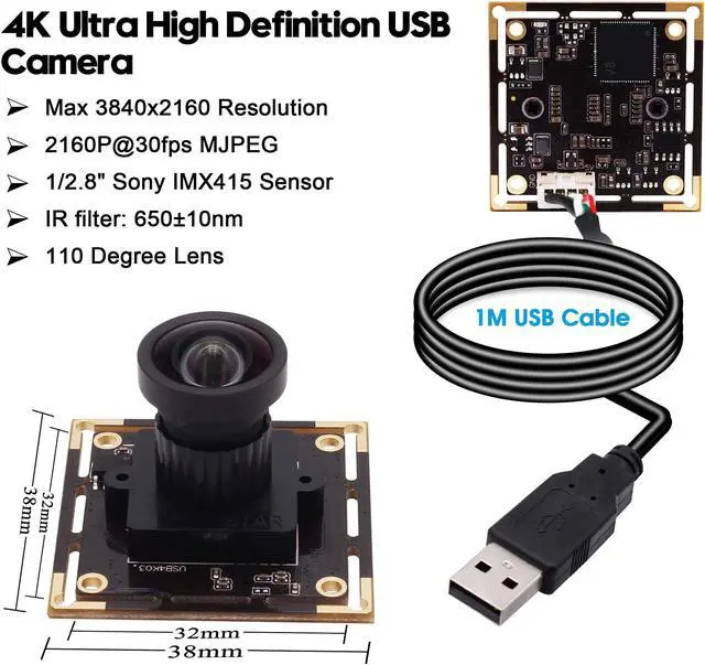 Alt view image 4 of 5 - SVPRO Autofocus 4K USB Camera Module with Microphone, Ultra HD Mini USB Camera Board with 100 Degree Lens Wide Angle Without Distortion,USB Camera with IMX415 Sensor for Windows Mac Linux Android