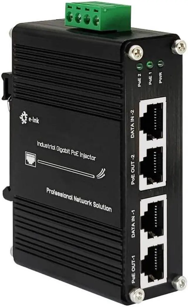 Main image of Industrial 2 Ports PoE Injector, Hardened Gigabit 30W PoE+ Injector IEEE802.3 at POE Adapter POE Midspan Max 60W Single Port Power Over Ethernet with 12-48V DC Input DIN Rail Mount