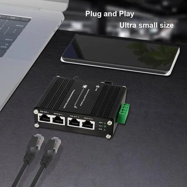 Alt view image 4 of 5 - Industrial 2 Ports PoE Injector, Hardened Gigabit 30W PoE+ Injector IEEE802.3 at POE Adapter POE Midspan Max 60W Single Port Power Over Ethernet with 12-48V DC Input DIN Rail Mount