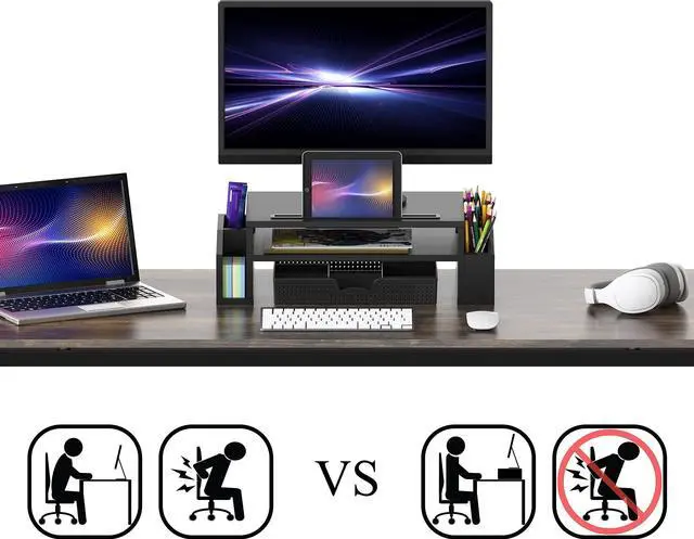 Alt view image 3 of 5 - Simple Houseware Desk Monitor Stand Riser with Adjustable Organizer tray, Black