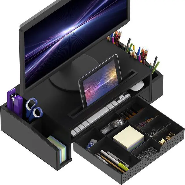 Alt view image 2 of 5 - Simple Houseware Desk Monitor Stand Riser with Adjustable Organizer tray, Black