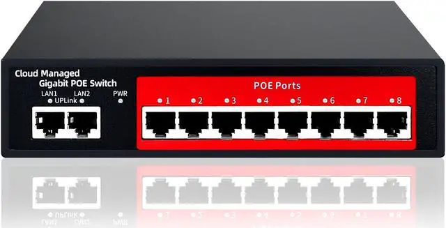 Main image of STEAMEMO 10-Port Gigabit Managed PoE Switch, 8 PoE+ Ports@120W, 2 Uplink Ports, VLAN, PoE Scheduler, Fanless, Plug and Play, Sturdy Metal, Desktop and Wall-Mount