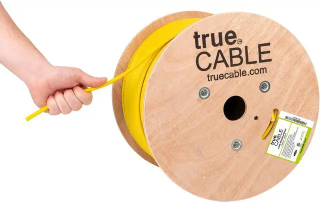 Main image of trueCABLE Cat6 Shielded Riser (CMR), 1000ft, Yellow, 23AWG Solid Bare Copper, 550MHz, PoE++ (4PPoE), ETL Listed, Overall Aluminum Foil Shield (F/UTP), Bulk Ethernet Cable