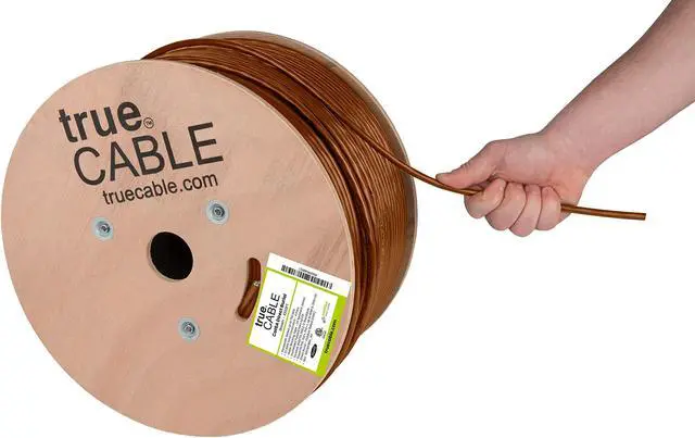 Main image of TRUE CABLE Cat6A Direct Burial Bulk Ethernet Cable, 1000ft, Brown, Waterproof, Outdoor Rated CMX, 23AWG Solid Bare Copper, 750MHz, PoE++ 100W, Unshielded UTP, ETL Listed