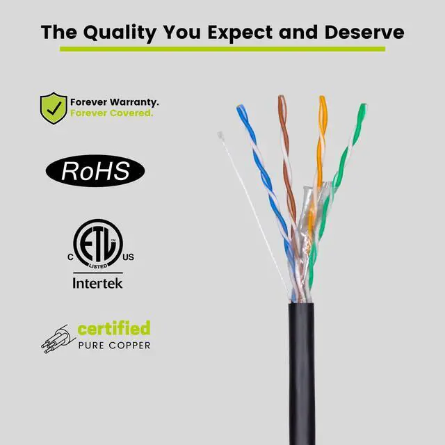 Alt view image 3 of 5 - trueCABLE Cat5e Outdoor, Unshielded UTP, 500ft, UV Resistant, Aerial CMX Rated, Black, 24AWG Solid Bare Copper, 350MHz, PoE++ (4PPoE), ETL Listed, Bulk Ethernet Cable