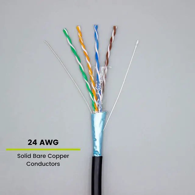 Alt view image 3 of 5 - trueCABLE Cat5e Outdoor, Shielded FTP, 1000ft, UV Resistant, Aerial CMX Rated, Black, 24AWG Solid Bare Copper, 350MHz, PoE++ (4PPoE), ETL Listed, Bulk Ethernet Cable