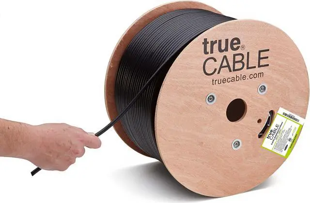 Main image of trueCABLE Cat5e Outdoor, Shielded FTP, 1000ft, UV Resistant, Aerial CMX Rated, Black, 24AWG Solid Bare Copper, 350MHz, PoE++ (4PPoE), ETL Listed, Bulk Ethernet Cable