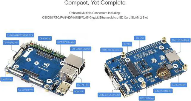 Main image of for Raspberry Pi Compute Module 4 IO Board,Mini Base Board (B) Full Version with Standard CM4 Socket and Color-Coded Raspberry Pi 40PIN GPIO Header Onboard CSI/DSI/FAN/HDMI/USB/RJ45 Connectors