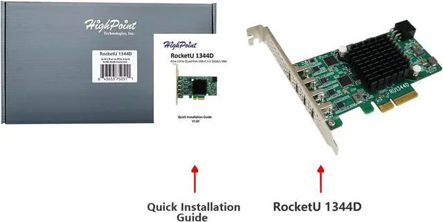 Main image of HighPoint Technologies RocketU 1344D PCIe 3.0 x4 4X 10Gb/s Port USB 3.2 Controller