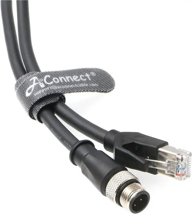 Alt view image 2 of 5 - AConnect M12-RJ45-Cat5e-Cable D-Code 4 Pin Male to RJ45 Male Ethernet Shielded Cable for Industrial Camera Waterproof 10M