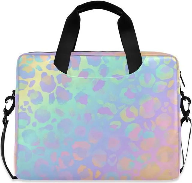 Main image of ALAZA Rainbow Leopard Print Rose Gold Cheetah Laptop Case Bag Sleeve Portable Crossbody Messenger Briefcase w/Strap Handle, 13 14 15.6 inch
