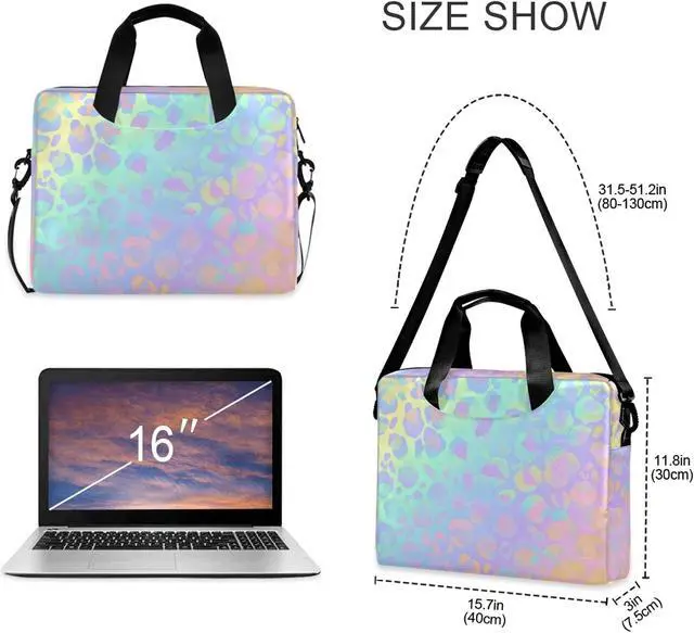 Alt view image 3 of 5 - ALAZA Rainbow Leopard Print Rose Gold Cheetah Laptop Case Bag Sleeve Portable Crossbody Messenger Briefcase w/Strap Handle, 13 14 15.6 inch