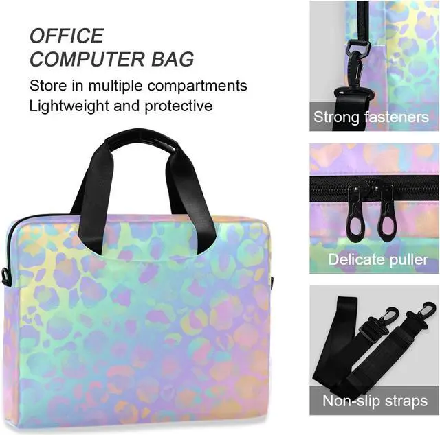 Alt view image 4 of 5 - ALAZA Rainbow Leopard Print Rose Gold Cheetah Laptop Case Bag Sleeve Portable Crossbody Messenger Briefcase w/Strap Handle, 13 14 15.6 inch