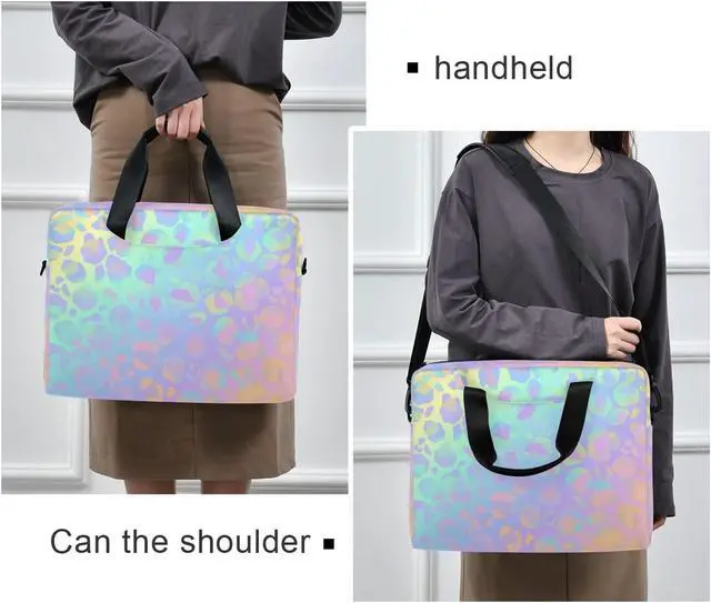 Alt view image 5 of 5 - ALAZA Rainbow Leopard Print Rose Gold Cheetah Laptop Case Bag Sleeve Portable Crossbody Messenger Briefcase w/Strap Handle, 13 14 15.6 inch
