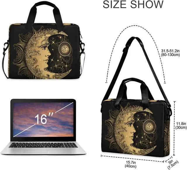 Alt view image 3 of 5 - ALAZA Boho Crescent Moon Sun Mandala Laptop Case Bag Sleeve Portable Crossbody Messenger Briefcase w/Strap Handle, 13 14 15.6 inch