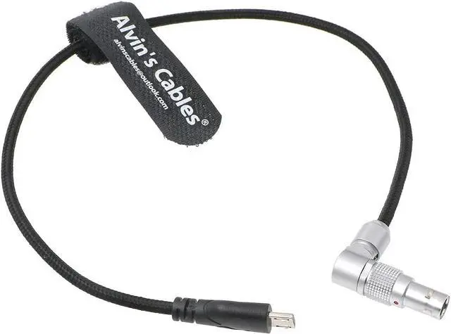 Main image of Alvin's Cables 2 Pin Male Rotatable Right Angle to Micro USB Power Cable for ARRI Z CAM E2 Flagship to Nucleus Nano Braided Wire 30CM