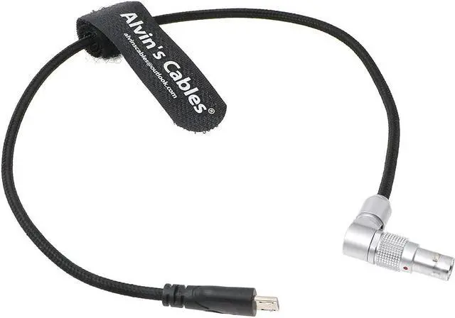 Alt view image 5 of 5 - Alvin's Cables 2 Pin Male Rotatable Right Angle to Micro USB Power Cable for ARRI Z CAM E2 Flagship to Nucleus Nano Braided Wire 30CM