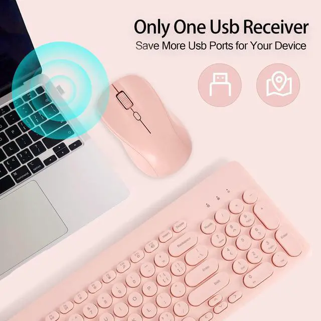 Alt view image 4 of 5 - Arcwares Wireless Keyboard and Mouse Combo, Sweet Pink Cute Keyboard, 2.4G USB Ergonomic Full-Sized Mute Keyboard for Computer, Laptop, PC Desktops, Mac