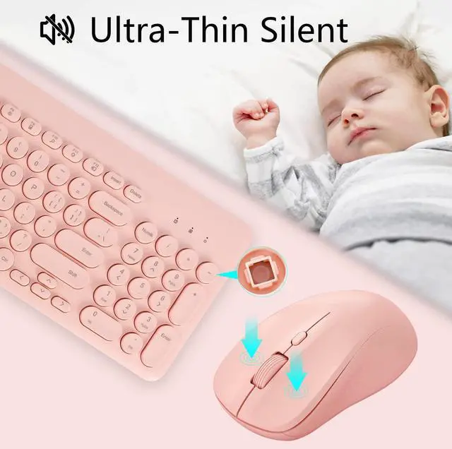 Alt view image 3 of 5 - Arcwares Wireless Keyboard and Mouse Combo, Sweet Pink Cute Keyboard, 2.4G USB Ergonomic Full-Sized Mute Keyboard for Computer, Laptop, PC Desktops, Mac
