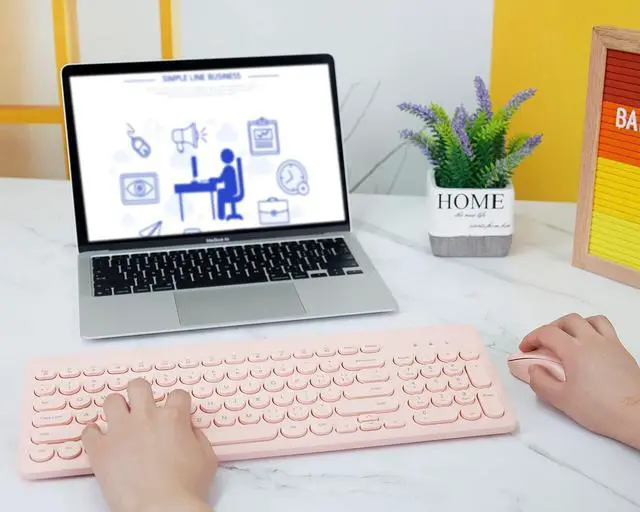Alt view image 5 of 5 - Arcwares Wireless Keyboard and Mouse Combo, Sweet Pink Cute Keyboard, 2.4G USB Ergonomic Full-Sized Mute Keyboard for Computer, Laptop, PC Desktops, Mac