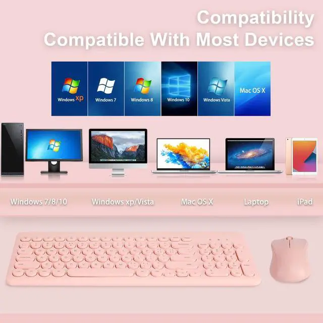 Alt view image 2 of 5 - Arcwares Wireless Keyboard and Mouse Combo, Sweet Pink Cute Keyboard, 2.4G USB Ergonomic Full-Sized Mute Keyboard for Computer, Laptop, PC Desktops, Mac