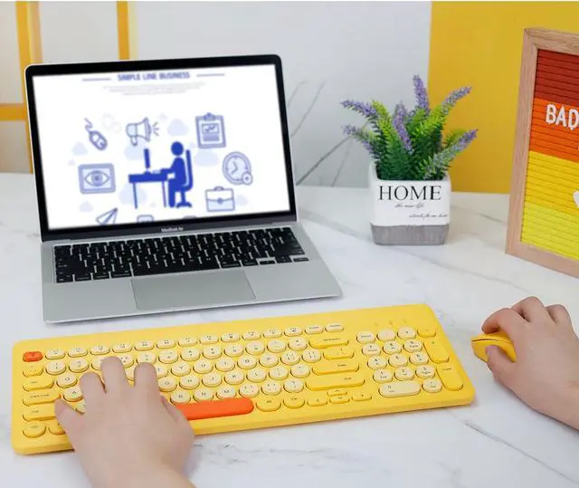 Alt view image 5 of 5 - Arcwares Wireless Keyboard and Mouse Combo, Sweet Yellow Cute Keyboard, 2.4G USB Ergonomic Full-Sized Mute Keyboard for Computer, Laptop, PC Desktops, Mac