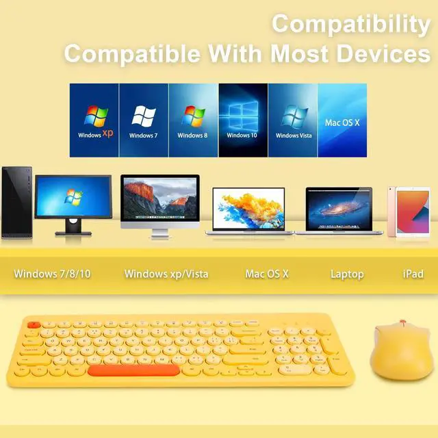 Alt view image 4 of 5 - Arcwares Wireless Keyboard and Mouse Combo, Sweet Yellow Cute Keyboard, 2.4G USB Ergonomic Full-Sized Mute Keyboard for Computer, Laptop, PC Desktops, Mac