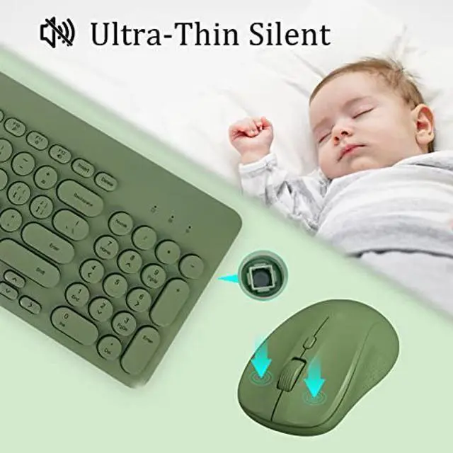 Alt view image 3 of 5 - Arcwares Wireless Keyboard and Mouse Combo, Sweet Green Cute Keyboard, 2.4G USB Ergonomic Full-Sized Mute Keyboard for Computer, Laptop, PC Desktops, Mac