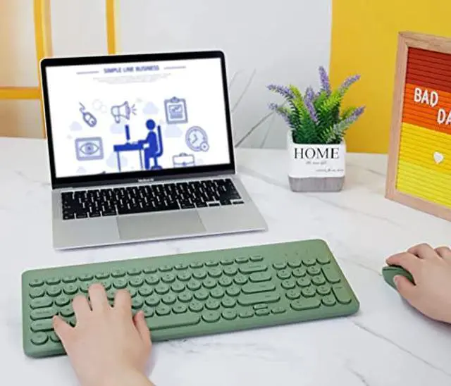 Alt view image 5 of 5 - Arcwares Wireless Keyboard and Mouse Combo, Sweet Green Cute Keyboard, 2.4G USB Ergonomic Full-Sized Mute Keyboard for Computer, Laptop, PC Desktops, Mac