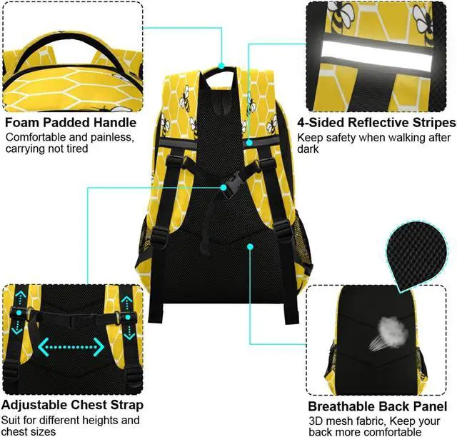 Alt view image 4 of 5 - ALAZA Yellow Bees and Honey Backpacks Travel Laptop Daypack School Book Bag for Men Women Teens Kids