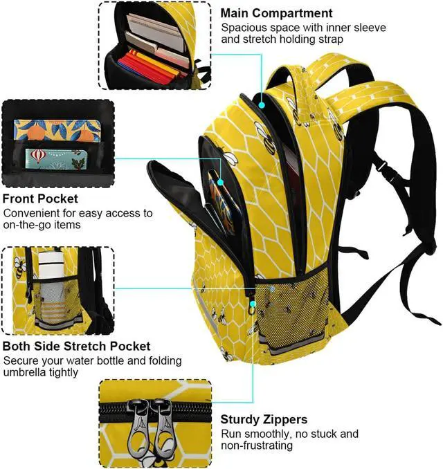 Alt view image 5 of 5 - ALAZA Yellow Bees and Honey Backpacks Travel Laptop Daypack School Book Bag for Men Women Teens Kids