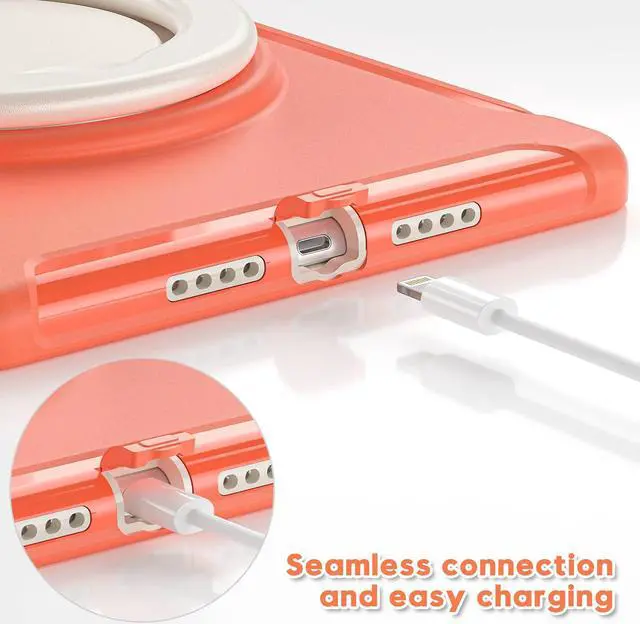Alt view image 5 of 5 - BATYUE iPad 9th/ 8th/ 7th Generation Case (iPad 10.2 Case 2021/2020/2019) with Screen Protector,Rugged Case with Rotating Stand/Pencil Holder/Pencil Cap Holder (Coral Orange)