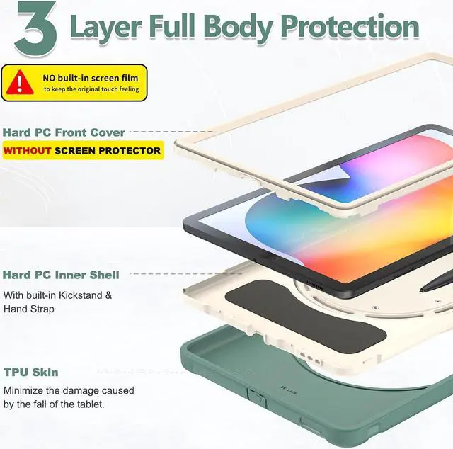 Alt view image 5 of 5 - BATYUE Case for Samsung Galaxy Tab S6 Lite 10.4 Inch 2024/2022/2020 (SM-P610/P613/P615/P619/P620/P625/P627), Protective Rugged Cover with Stand, for Kids, Boys, Girls, Emerald Green