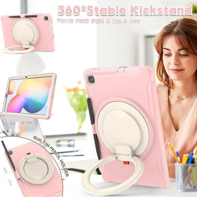 Alt view image 3 of 5 - BATYUE Case for Samsung Galaxy Tab S6 Lite 10.4 Inch 2024/2022/2020 (SM-P610/P613/P615/P619/P620/P625/P627), Protective Rugged Cover with Stand, for Kids, Boys, Girls, Cheery Pink