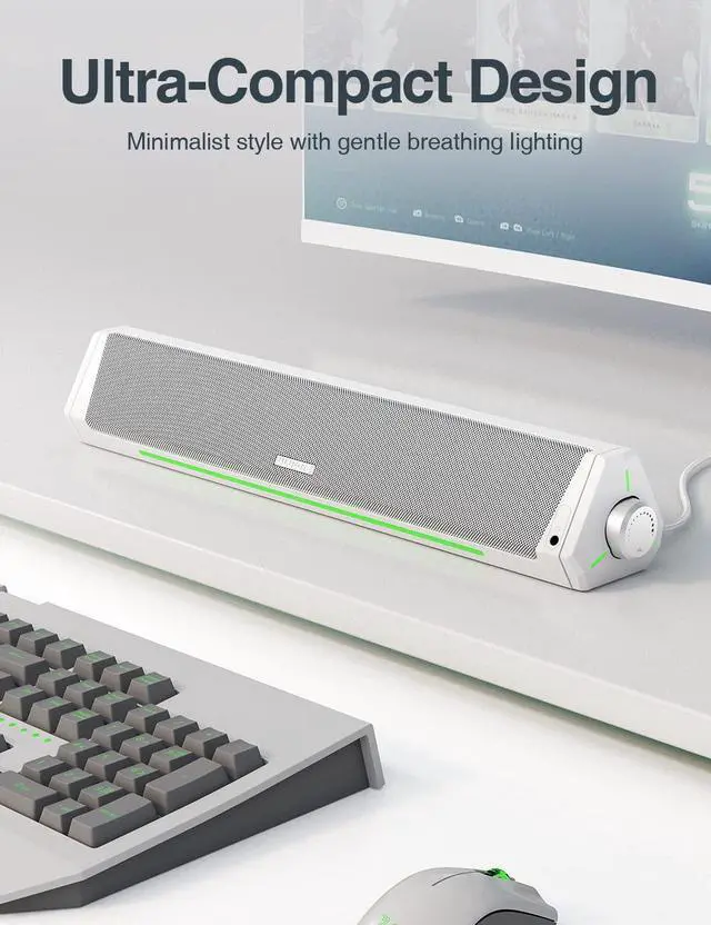 Alt view image 2 of 5 - Computer Speakers, Bluetooth Soundbar, HiFi Stereo, 3.5mm Aux-in Connection, USB Powered Speakers for Desktop Monitor, PC, Laptop, Tablets