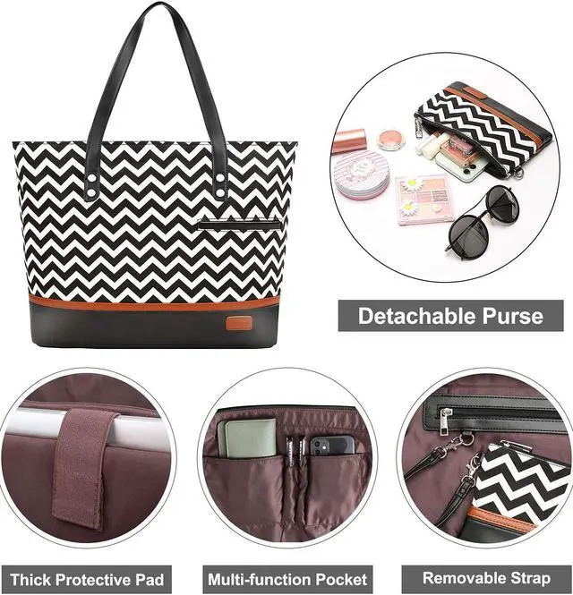 Alt view image 4 of 5 - Laptop Tote Bag for Women Large Canvas Womens Briefcase Waterproof Computer Bag Work Bags for Women Fits 15.6 inch Laptop