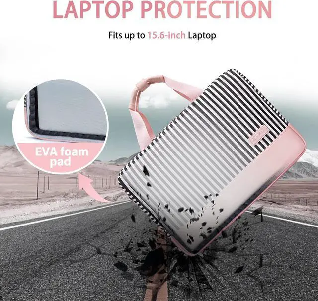 Alt view image 2 of 5 - Laptop Bag for Women Computer Bags 15.6 Inch Laptop Case,Water Resistant Canvas Women Briefcase for Work,Business,Travel (Pink)