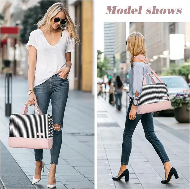 Alt view image 3 of 5 - Laptop Bag for Women Computer Bags 15.6 Inch Laptop Case,Water Resistant Canvas Women Briefcase for Work,Business,Travel (Pink)