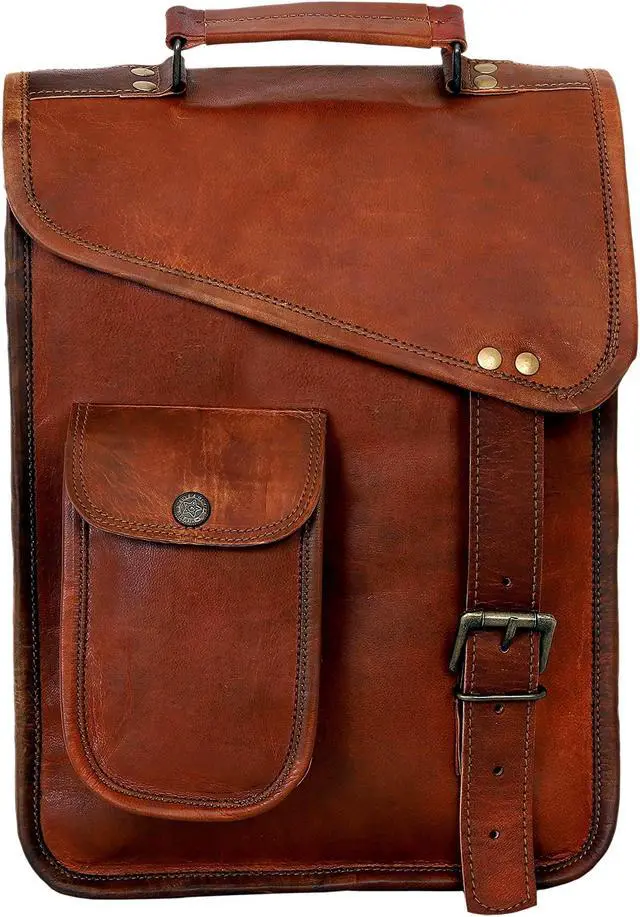Alt view image 2 of 5 - 13" leather satchel tablet bag laptop case office briefcase messenger gift for men computer distressed shoulder bag