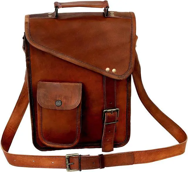 Alt view image 5 of 5 - 13" leather satchel tablet bag laptop case office briefcase messenger gift for men computer distressed shoulder bag