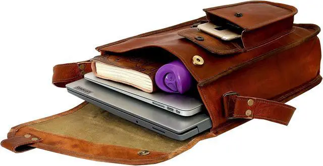 Alt view image 3 of 5 - 13" leather satchel tablet bag laptop case office briefcase messenger gift for men computer distressed shoulder bag