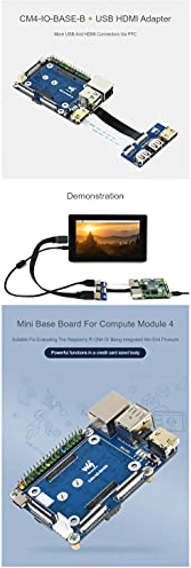 Alt view image 4 of 5 - CM4-IO-BASE-B + USB HDMI Adapter, for Raspberry Pi Compute Module 4 More USB and HDMI Connectors Via FFC