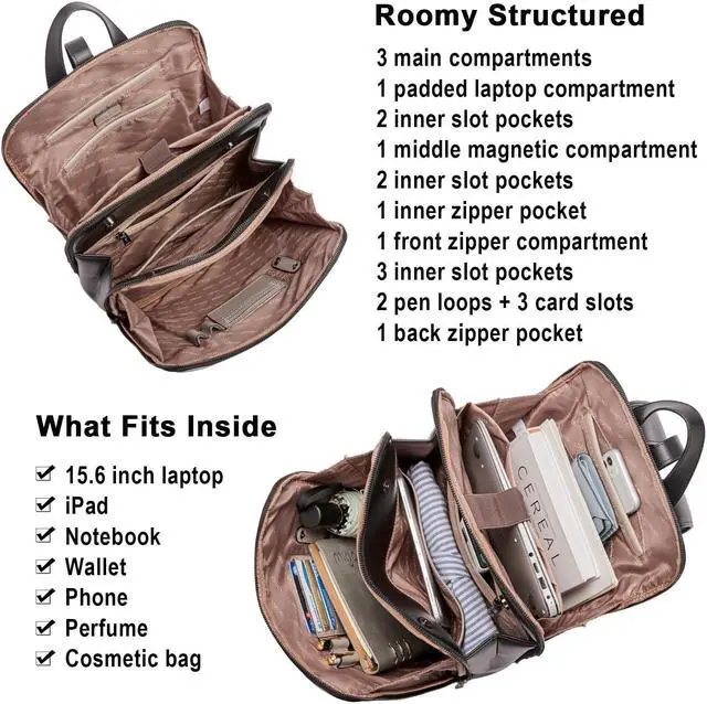 Alt view image 4 of 5 - CLUCI Leather Backpack for Women, 15.6 inch Laptop Bag, Large Genuine Work Backpack Travel Back