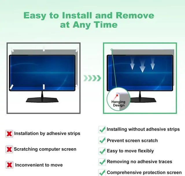 Alt view image 5 of 5 - DEJIMAX 21.5 Inch Computer Privacy Screen for 16:9 Computer Monitor, Anti-Blue Light Monitor Privacy Screen Fliter, Anti-UV Computer Screen Privacy Shield
