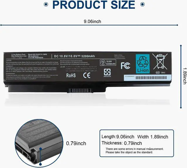 Alt view image 3 of 5 - PA3817U-1BRS Battery 10.8V 48Wh 6-Cell Li-ion Compatible with Toshiba Satellite L755 L655 PABAS228 PA3819U-1BRS C655 C675 C675D L645 L645D L655D L675 L675D L745 L755D P745 P755 P775 M645 A660 A655