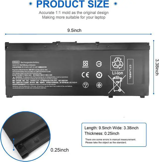 Alt view image 2 of 5 - SR04XL SR03XL Battery for HP Omen 15 15-cx0xxx 15-ce0xx 15-dc0xxx 15-cb0xx Pavilion Gaming 15-dc1058wm 15-dc1054nr 15-cx 15-dc0052nr 15-cx0056wm 15-ce198wm 15-ce015dx 15-ce011dx 15-dc1xxx SRO4XL