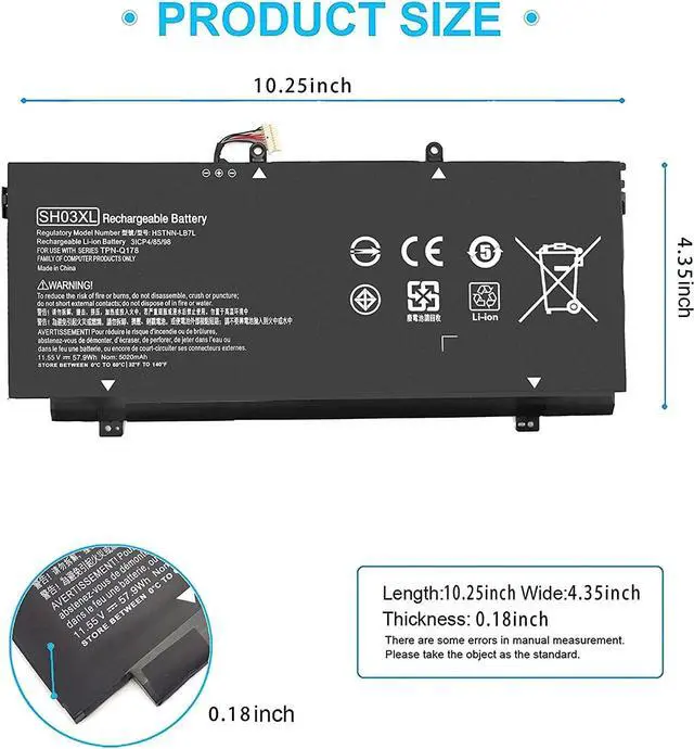 Alt view image 2 of 5 - SH03XL Laptop Battery Replacement for hp Spectre X360 13-AC0XX 13-AC023DX 13-AC033DX 13-AC013DX 13-AC63DX 13-AC006TU 13-W0XX 13-W013DX 13-W023DX 13-W063NR 13-AB0XX HSTNN-LB7L 859026-421 11.55V 57.9Wh