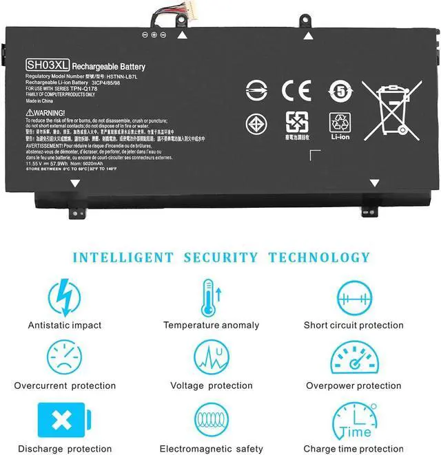 Alt view image 3 of 5 - SH03XL Laptop Battery Replacement for hp Spectre X360 13-AC0XX 13-AC023DX 13-AC033DX 13-AC013DX 13-AC63DX 13-AC006TU 13-W0XX 13-W013DX 13-W023DX 13-W063NR 13-AB0XX HSTNN-LB7L 859026-421 11.55V 57.9Wh