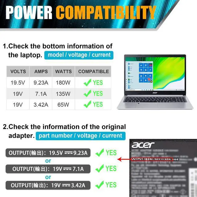Alt view image 2 of 5 - 180W N18C3 Laptop Charger for Acer Nitro 5 7 AN515-51 AN515-53 AN515-54 AN715-52-715S,Aspire V17 V15 Nitro VN7-793G VN7-593G,Predator Helios 300 G3-571-77QK G3-571 G3-572 PH317-51 ADP-180MB K