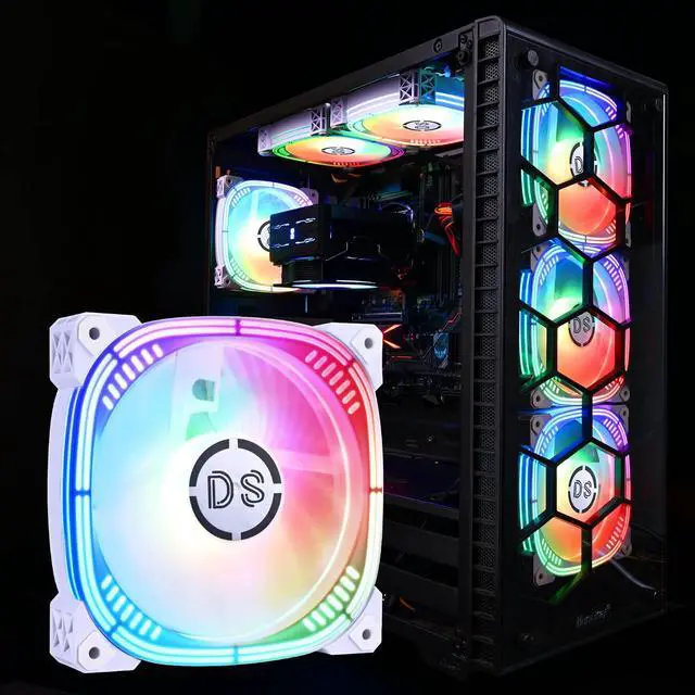 Alt view image 3 of 5 - DS 120MM White PC Case Fans, RGB LED Fan with Controller for Computer Case, CPU Cooling, Radiators System(3Pack RGB Fans and 2Pack LED Strip with Magnet Design Kit, G Series)